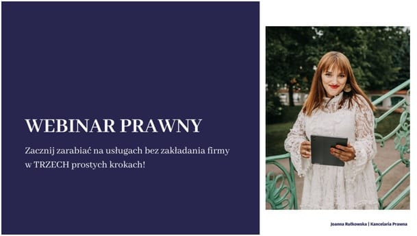 Zaproszenie na webinar Trzy kroki do zarabiania na usługach bez rejestracji firmy